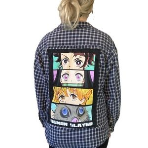 Upcycled Demon Slayer flannel shirt